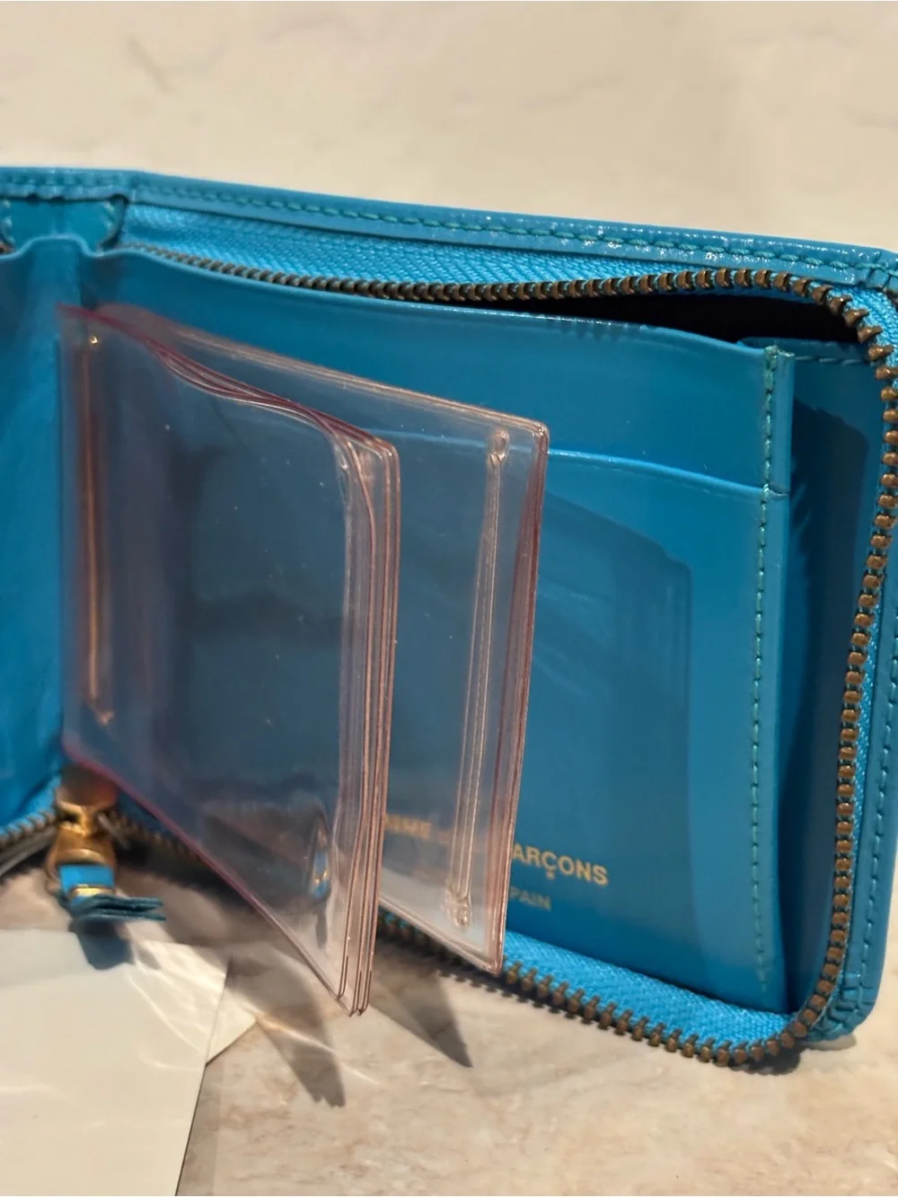 Comme De Garçon Bright Turquoise Zip Around Wallet